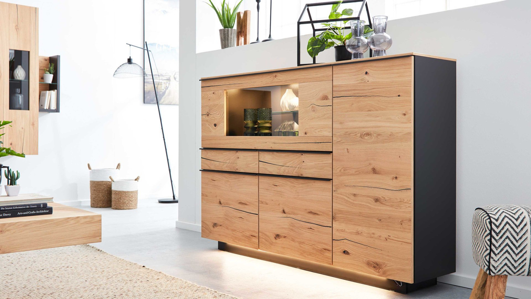 Interliving Wohnzimmer Serie  – Highboard , Schiefer